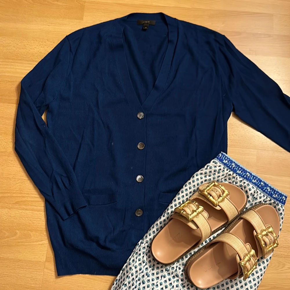 J. Crew blue merino wool cardigan sweater size extra small